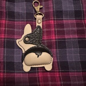 New Portland Leather Goods Black & White Corgi Keychain Bag Flair